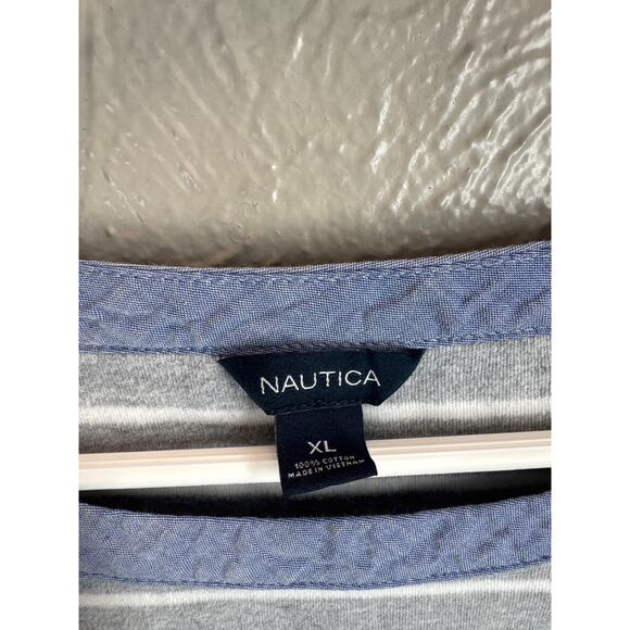 Nautica Women's Grey White‎ Striped Long Sleeve Pullover Top Blouse Size XL - Picture 3 of 5